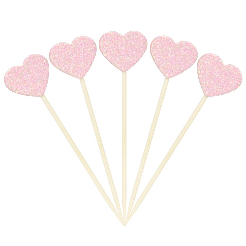 Ercadio Light Pink Glitter Heart Cupcake Toppers Love Theme Cupcake Picks Wedding Bridal Shower Birthday Party Cake Decors 40 PCS - Image 3